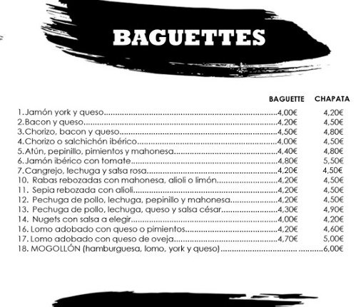 Sección Baguettes de la carta de Hermán