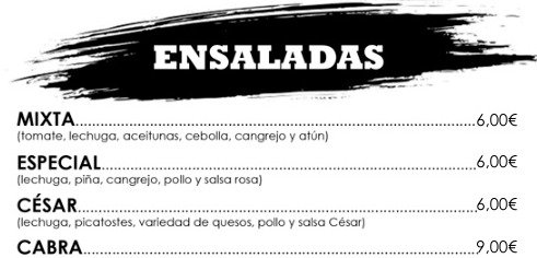 Sección Ensaladas de la carta de Hermán