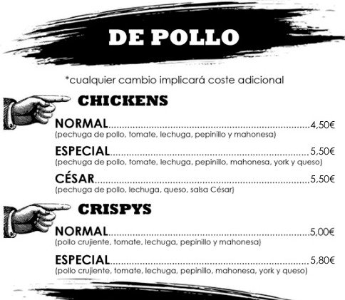 Sección Pollo de la carta de Hermán