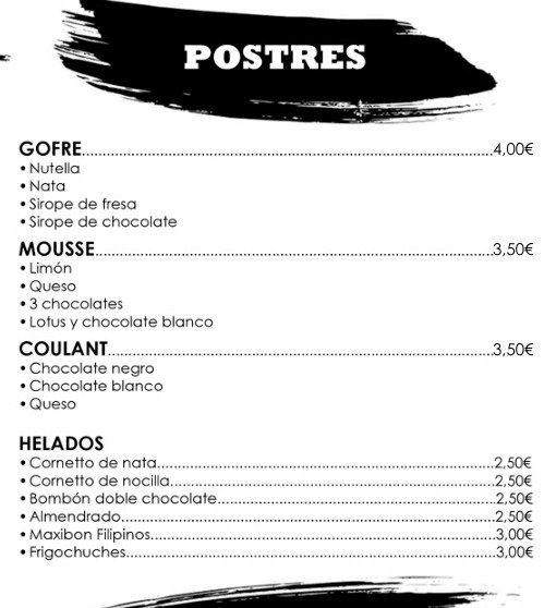 Sección Postres de la carta de Hermán
