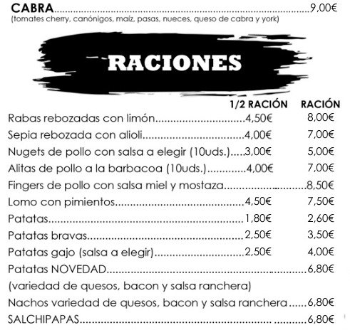 Sección Raciones de la carta de Hermán