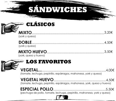 Sección Sándwiches de la carta de Hermán